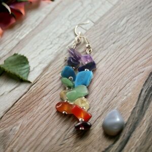 Hand-wound natural stone 7 color chakra Dangle Earrings.